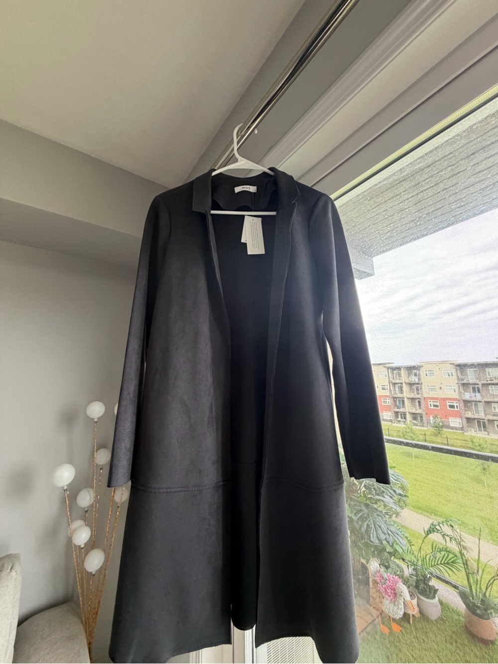 Ricki's Black Open-Front Long Cardigan Coat, Suede